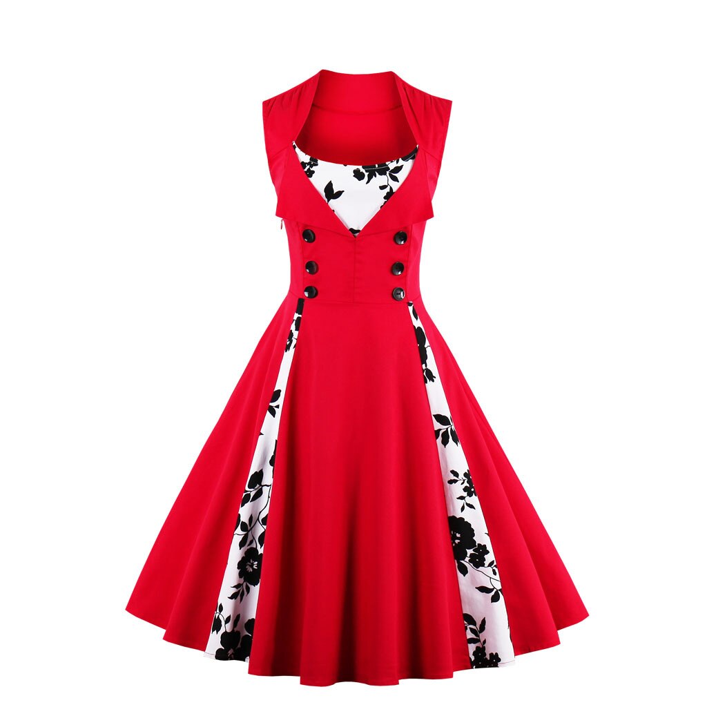 Women Vintage Flower Dress Retro Rockabilly 2023 Cocktail Party Elegant Dress 1950s 40s Swing Dress Summer Dress Sleeveless