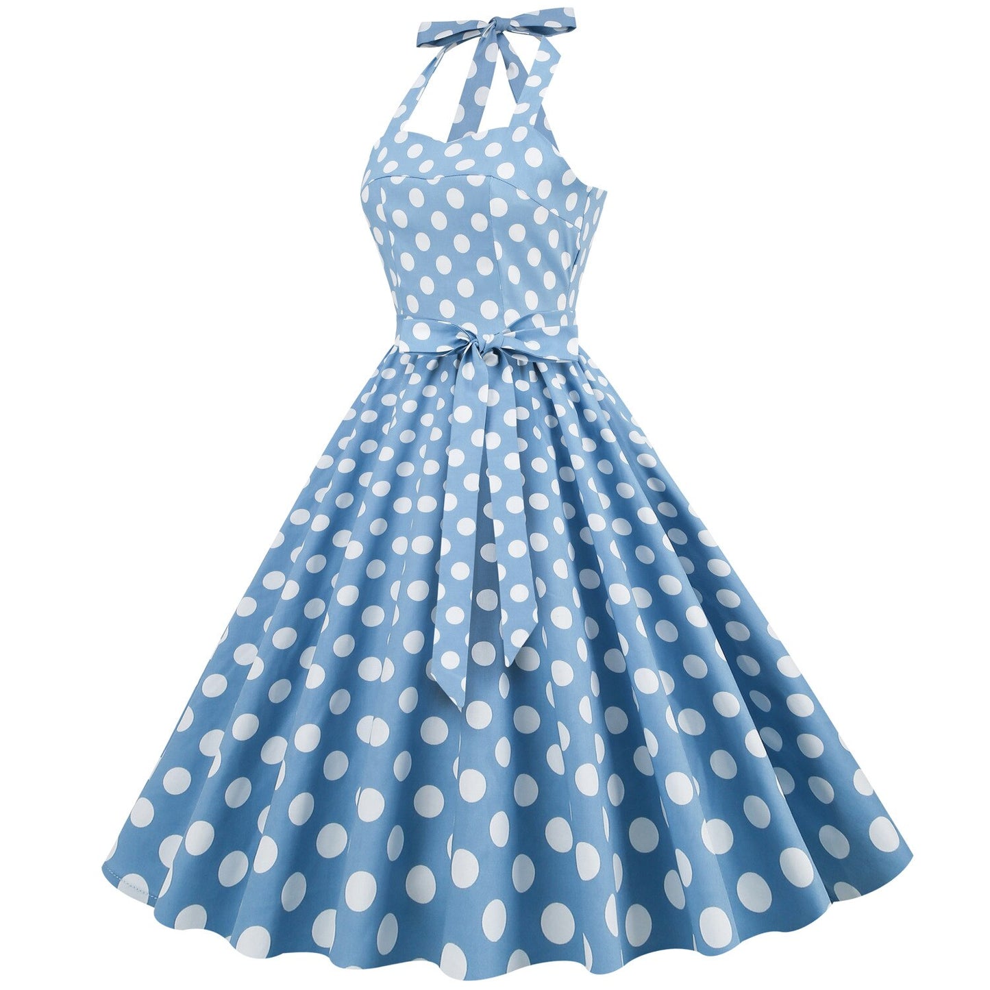 Women Vintage Halterneck Dress With Pockets Retro Rockabilly Polka Dot Cocktail Party 1950s Swing Dress Summer Dress Beach Dress