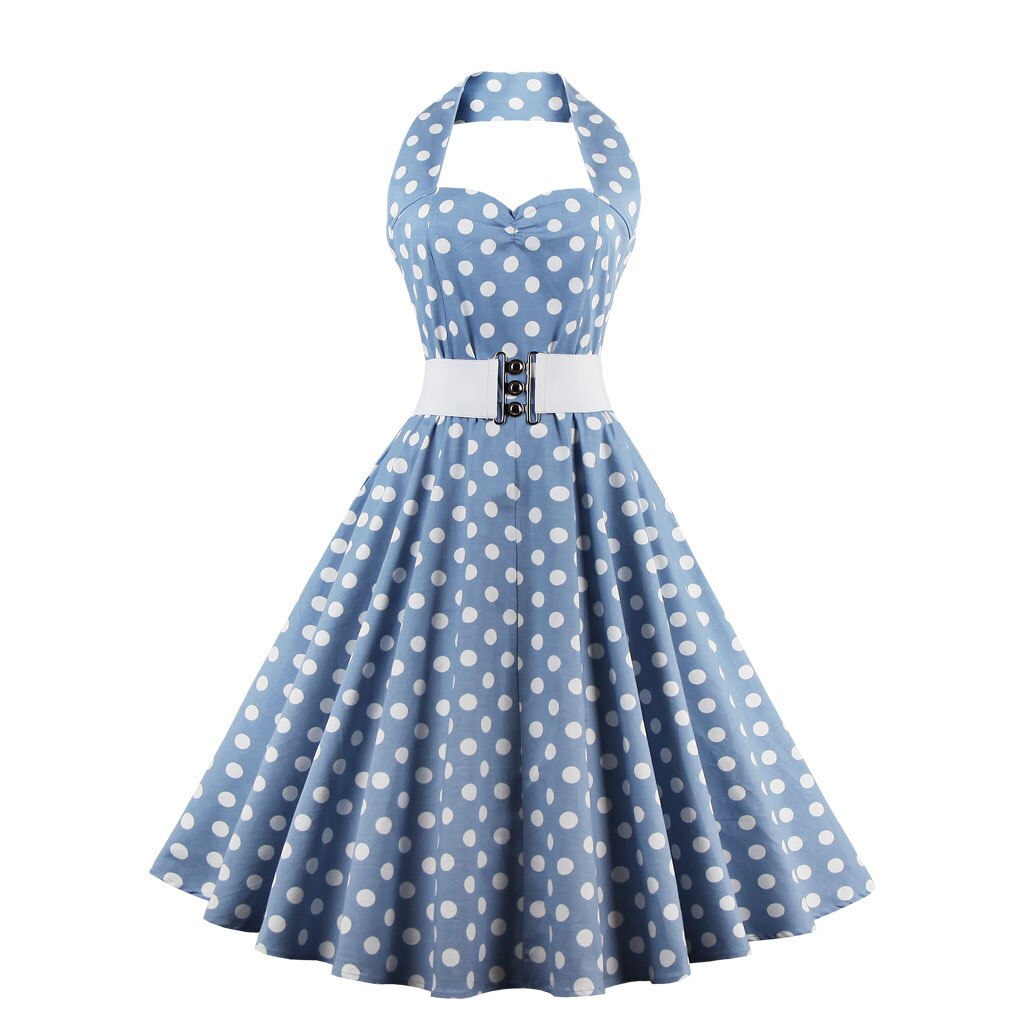 Women Vintage Halterneck Dress Polka Dot Rockabilly Cocktail Party Elegant Dress 1950s 40s Swing Dress 2023 Summer Dress