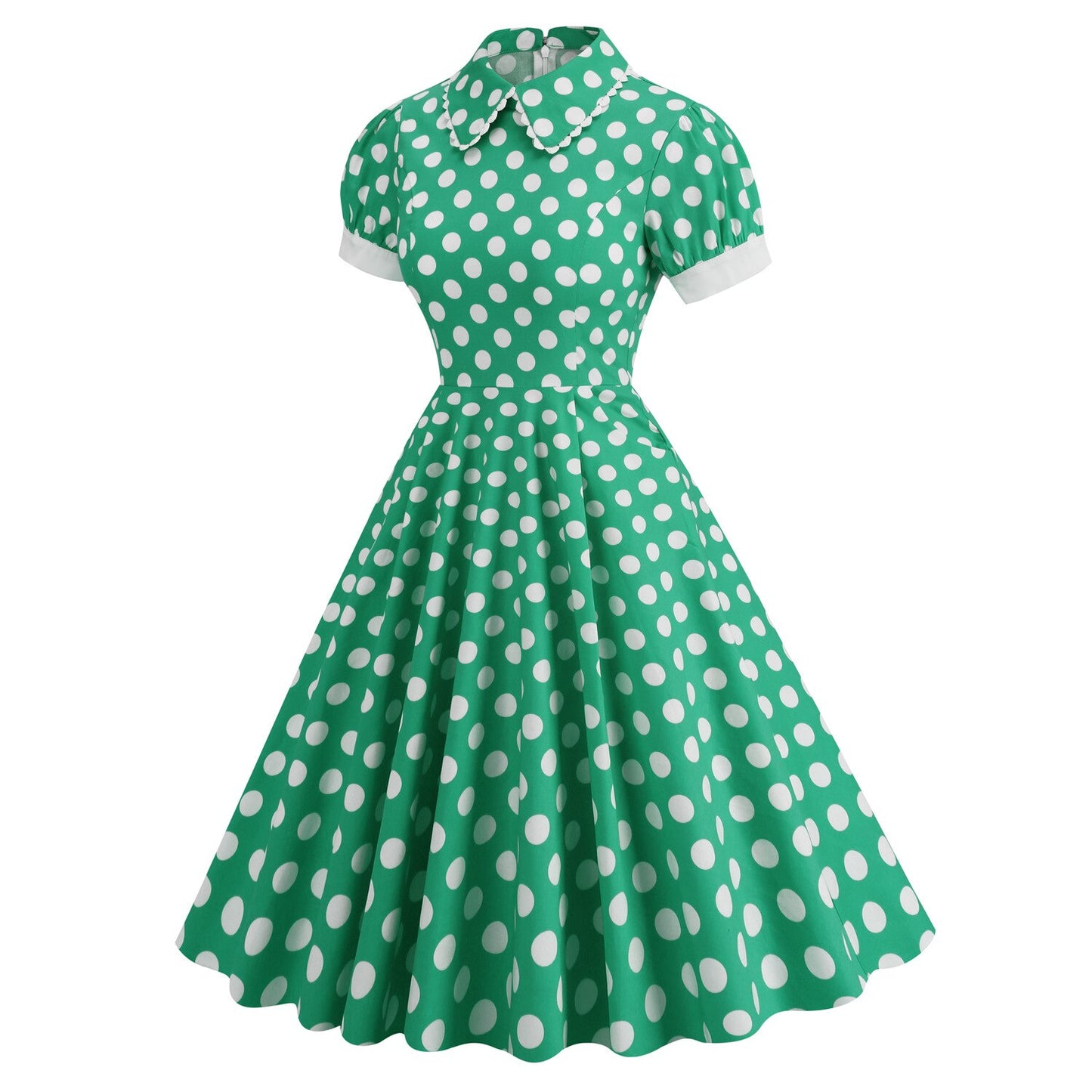 Women Vintage Pater Pan Collar Dress With Pockets Polka Dots Rockabilly Cocktail Party 1950s 40s Swing Dress Summer Dress