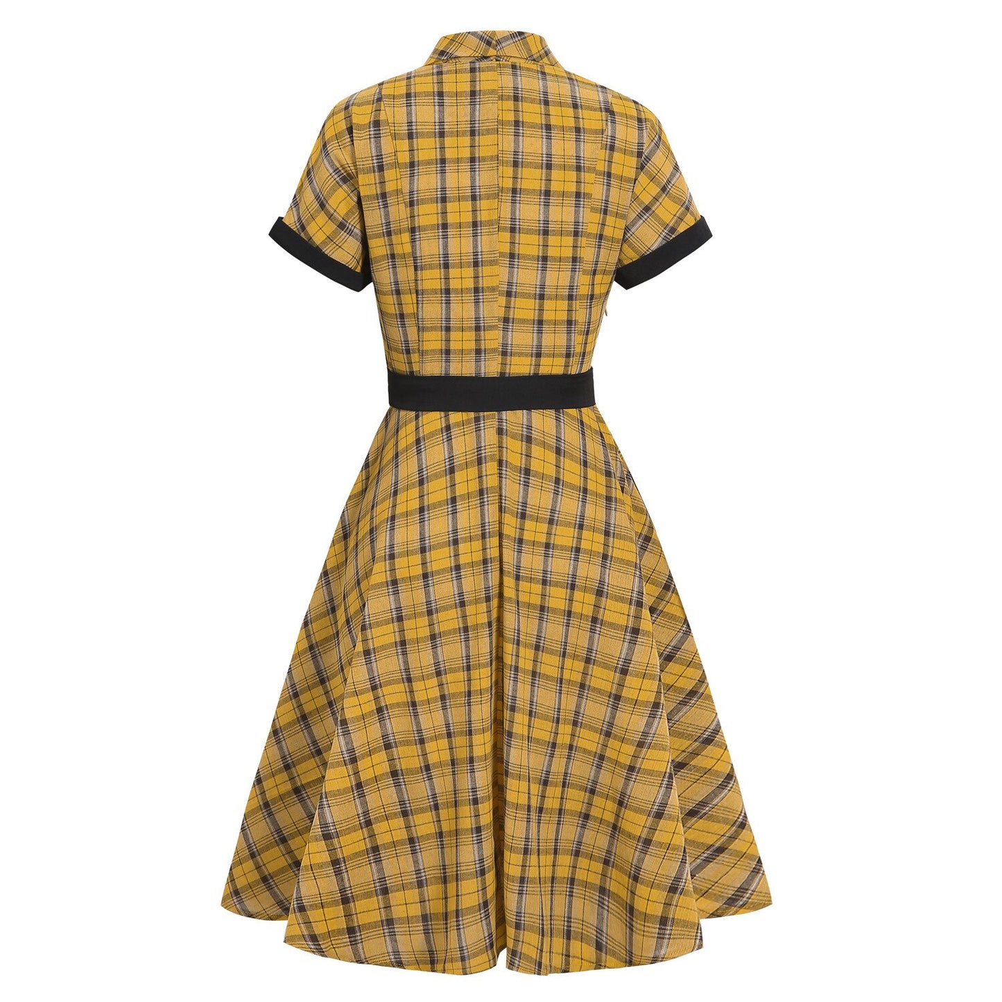 Women Vintage Plaid Dress Retro Rockabilly Cocktail Party 1950s 40s Swing Dress Summer Dress Casual Short Sleeves