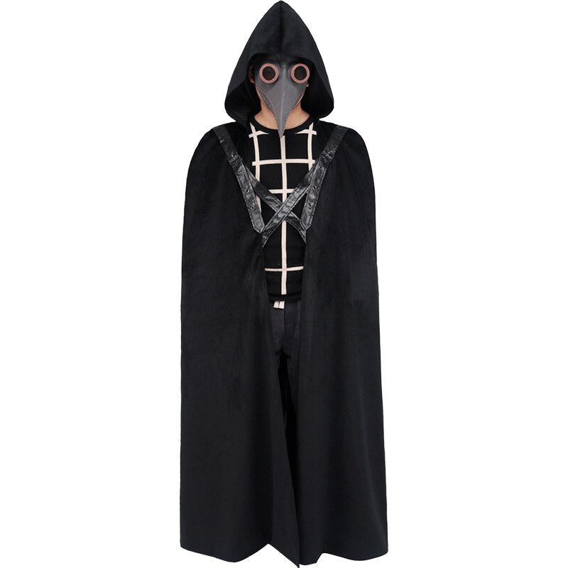 Men Medieval Hooded Robe Cloak Coat Monk Knight Cosplay Costume Velvet Wizard Plague Doctor Gothic Viking Cloak Coat Renaissance