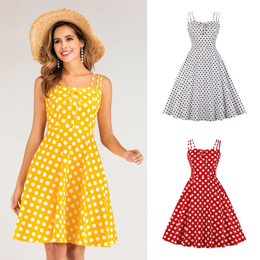 Women Vintage Polka Dots Dress Retro Rockabilly Strap Suspenders Cocktail Party 1950s 40s Swing Dress 2023 Summer Dress