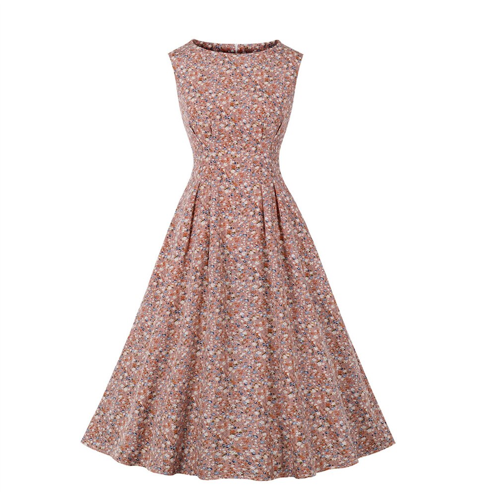 Women Vintage Floral Dress With Pockets Rockabilly Cocktail Party 1950s 40s Swing Dress Summer Dress Sleeveless