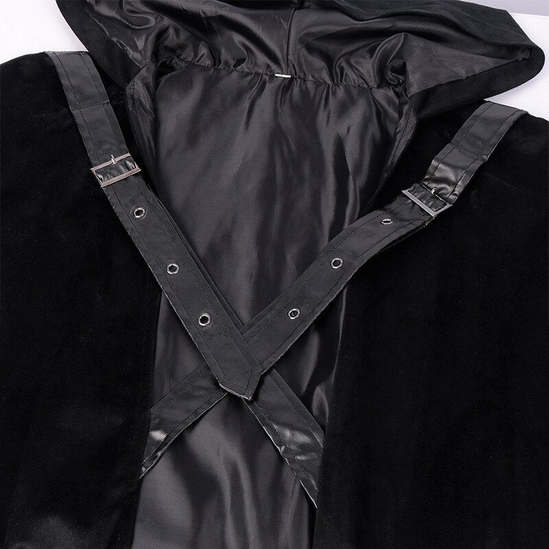 Men Medieval Hooded Robe Cloak Coat Monk Knight Cosplay Costume Velvet Wizard Plague Doctor Gothic Viking Cloak Coat Renaissance