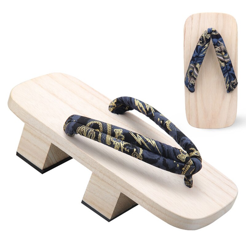 Men Japanese Geta Clogs Traditional Samurai Dragon Print Yukata Wooden Flip Flops Two-Teeth Toe Shoes Oriental Sandals Slippers